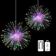 2 Pack 198 LED Fireworks Lights, Hanging Starburst Lights, Battery Operated Fairy String Lights with