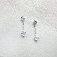 月光石藍托帕石925純銀雙寶石鍊子耳環