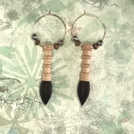 古風擴香 黃楊木黑檀木 微型中式文昌筆黃銅耳環 自選香味 連禮盒