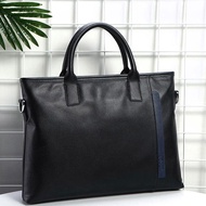 FEGER Men's Genuine Leather Handbag Men Bag Business Tote Bag Slim Laptop Briefcase Male Bags Zipper Bag for Men Black