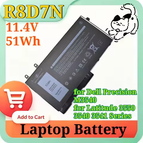 New R8D7N 11.4V 51Wh High Capacity Li-ion Replacement Laptop Battery for Dell Precision M3540 for La