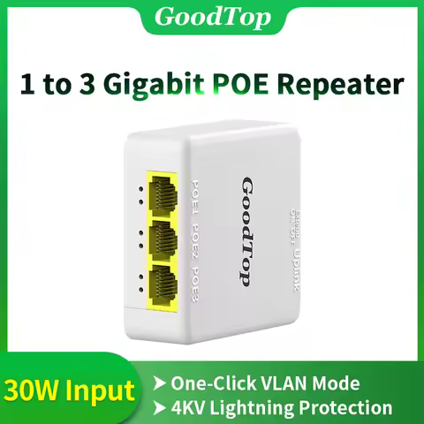 GoodTop 4 Port Gigabit POE Extender 100/1000M POE Repeater IEEE802.3af/at Plug&Play 48V for PoE Swit