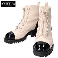 香奈兒 G45183 珍珠 Coco 標誌漆皮短靴，36C 碼 [二手]