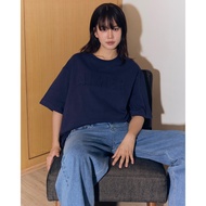 AIMER-Embossed Logo T-shirt in Navy Oversized With Pattern