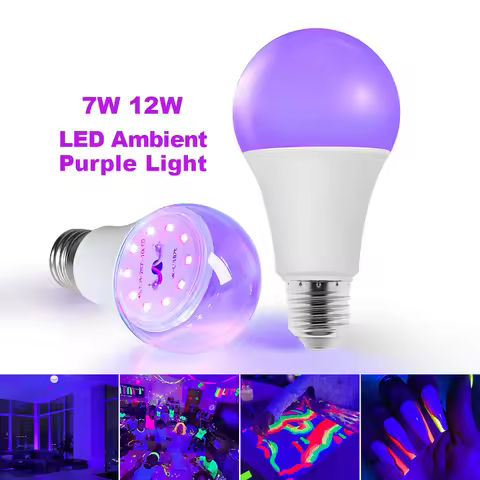 Black Light Bulbs 7W 12W LED UV Blacklight 395-400nm Blacklight Glow in The Dark Body Paint Fluoresc