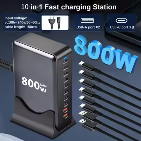 800W GaN Charger Hub Multi Ports QC PD USB C Fast Charging Station Adapter Compatible For IPhone 16/
