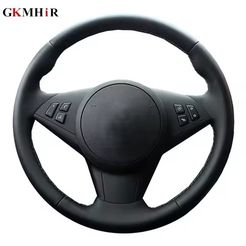 GKMHiR DIY Black Hand sewing Artificial Leather Car Steering Wheel Cover for BMW E60 E63 E64 M5 2005