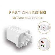 TRAVEL ADAPTER 2 Ports Charger USB Port Qualcomm 3.0 Quick Charge UK Charger Adapter 3A