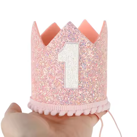 Rose Gold Pink One Birthday Crown Baby One Year Old Birthday Cheer Number 1 Crown One Headband Hat 1