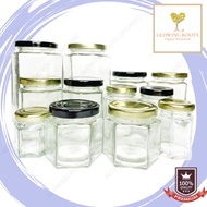 Hexagon Glass Container Jar Mini Bottle Air Tight Botol Kaca 玻璃小罐子 40ml60ml100ml120ml180ml300ml600ml