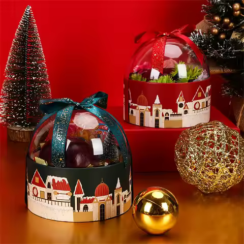 2025 Christmas Apples Mousse Cake Dessert Hug Bucket Plastic Transparent Candy Box Christmas Gift Pa