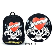 Can Install Medium Ed hardy Love Kill Slowly Backpack Double Shoulder Bag Trendy School *
