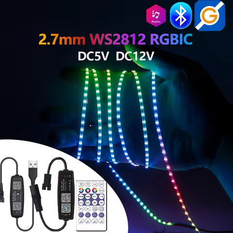 2.7mm WS2812 RGBIC LED Light 160Leds/M WS2812B 2020SMD addressable Strip lamp With DC/USB 28keys BT 