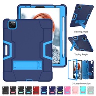 For iPad Pro 12.9 2021 2020 Pro 11 2018 2020 2021 Air 4 Air 5 10.9" 2020 2022 Hybrid Case Shockproof Rubber Armor Silicone Military Tough Hard Cover With KickStand