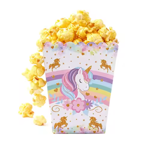 10pcs Unicorn Popcorn Boxes Unicorn Themed Biscuit Candy Box Baby Shower Girls Birthday Party Suppli
