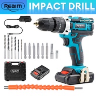 REAIM Impact Drill Cordless Electric Drill brushless Cordless Hammer Drill Power Tools set 32pcs Ele