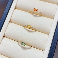 【WhiteKuo】18K天然長方形彩色藍寶石鑽石戒指