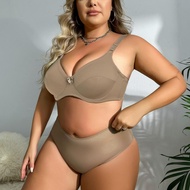 Softrhyme Woman Plus Size Bra And Panty Set Plain Simple Comfort Lingerie Set Underwire Bra Cup C D 