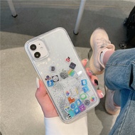 CrashStar Movable APP Sequins Liquid Quicksand Transparent Hard Phone Case For iPhone 16 15 14 13 12