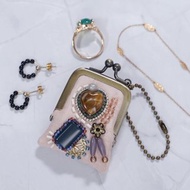 小巧珠飾刺繡零錢包 No.97 櫻花粉 × 紗布 可作項鍊包包掛飾 飾品收納盒