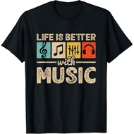 Men's cotton T-shirt Life is Better with Music Lover Musician EDM Music T-Shirt
