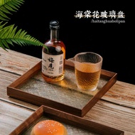 Walnut Tempered Glass Begonia Flower Tray Japanese Wooden Square Tray Retro Tea Tray