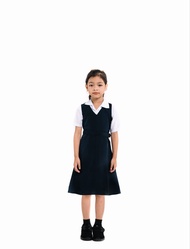 MATARI FK311 Kemeja Putih Koshibo Sekolah Rendah  PF301K Pinafore Sekolah Rendah Biru Tua Koshibo # 