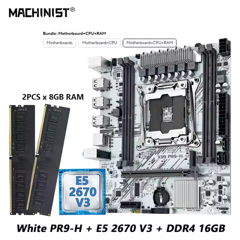 MACHINIST X99 PR9-H White Motherboard Set kit Intel Xeon E5 2670 V3 LGA 2011-3 CPU + DDR4 16GB RAM N