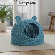 [kanye2dc] Washable Cat Bed Breathable Rattan Pet Nest Cozy Cat House S Beige W Mat