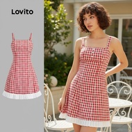 Lovito Casual Dress Plaid Fake 2 In 1 Button Pleated Dress for Women L125AD203\3