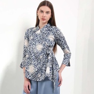 Rianty Batik Premium Women's Top Blouse Silk Lining Seruni Collection Blue Felora Fillea