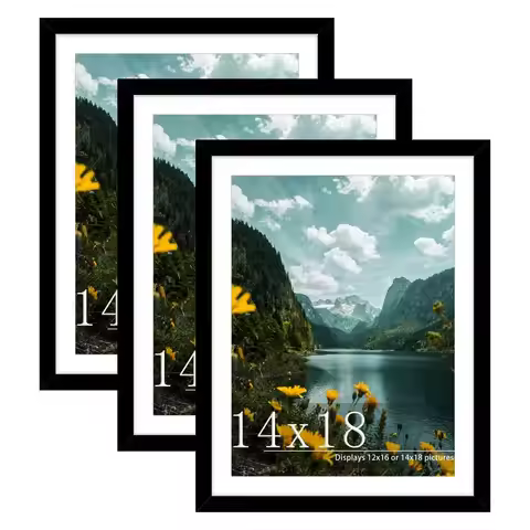 14x18 Picture Frame 3 Pack, Black Poster Frame, Display Poster 12 x 16 with Mat or 14 x 18 without M