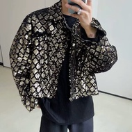 Street Style Jacket for Men, Short Velvet Sequin Coat for Men