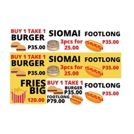 Burger Siomai Footlong Signage (Laminated Signage and Waterproof Vinyl Sticker A4 Size)