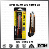 BISON Cutter [12 pcs] - Pisau Cutter Besar Isi 4pcs Mata Blade 18mm
