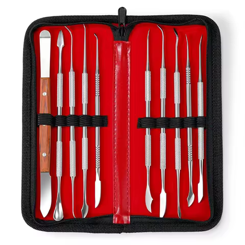 10Pcs Dentist Prepared Tool Set Dental Mirror Stainless Steel Probe Tweezer Hoe Sickle Scaler Lab To