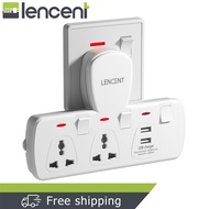 Lencent Plug Extension 4 in 1 USB Wall Plug with Individual Switches, 2 Outlets with 2 USB Ports, Mu