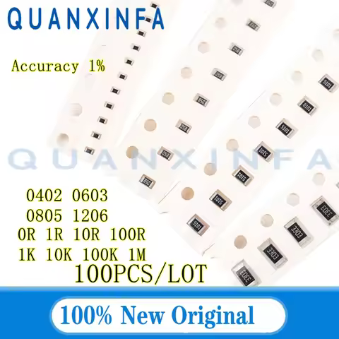 100PCS 1% Resistor 0402 0603 0805 1206 0R 1R 10R 100R 1K 10K 100K 1M 10M Surface mount Resistor