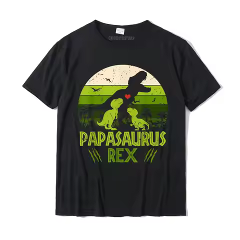 Vintage Sunset 2 Kids Papasaurus Gift For Fathers Day TShirt T-Shirt Funny Tops & Tees Cotton Male T