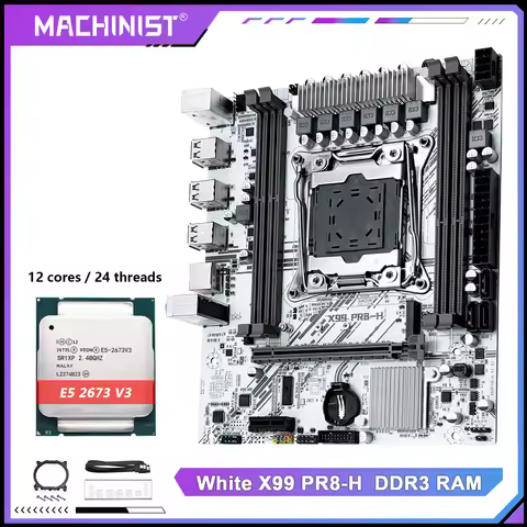 MACHINIST X99 Motherboard Intel Xeon E5 2673 V3 CPU LGA2011-3 DDR3 16GB RAM NVME/SATA M.2 White PR8-