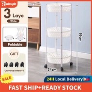 RULES 3-Tier Folding Trolley Kitchen Storage Utility Rolling Cart Multifunction Organizer with Wheel