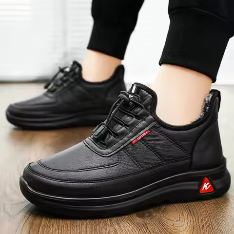Winter Leather Men Boots with Fur Mens Bussiness Cotton Boots Casual Warm Snow Boots Non-slip Men Le