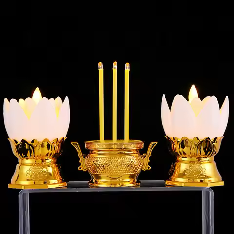 Electric Buddhist Incense Burner Candle, Thailand Lotus Festival Lighting Decors, Battery Operated, 