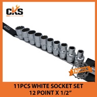 11PCS WHITE SOCKET SET 12POINT X 1/2"