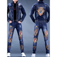 2025 Nipis Sut Denim Lelaki Baharu Fit Slim Fit Lelaki Seluar Kasual Jaket Atasan Jaket Lelaki