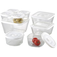 Iwaki Heat-Resistant Glass 9-Piece White Airtight Container Set