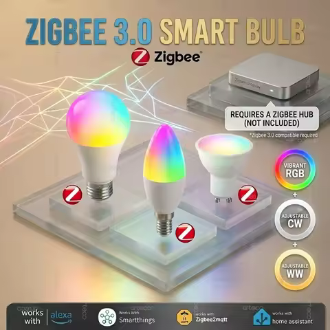 Zigbee 3.0 Smart LED Bulb E27 E14 GU10 RGB+CCT Dimmable Light 2700-6500K Lamp Works with Alexa Echo 