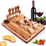 WOOD Cheese Cutting Board Set/Food Platter with Stainless Steel Knife Fruit Serving/Papan Keju Kayu