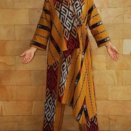 setelan kulot dan blouse tenun ethnic toraja warna kuning