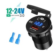 USB Car Charger 3.0 PD Type C Fast Car USB Socket 12V USB Car Charger with LED Digital Voltmeter Compatible For Auto